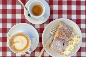 Apple strudel and coffee at Bait del Germano in Paganella.