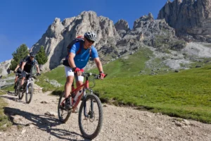 Group Mountain Biking in the Dolomites.