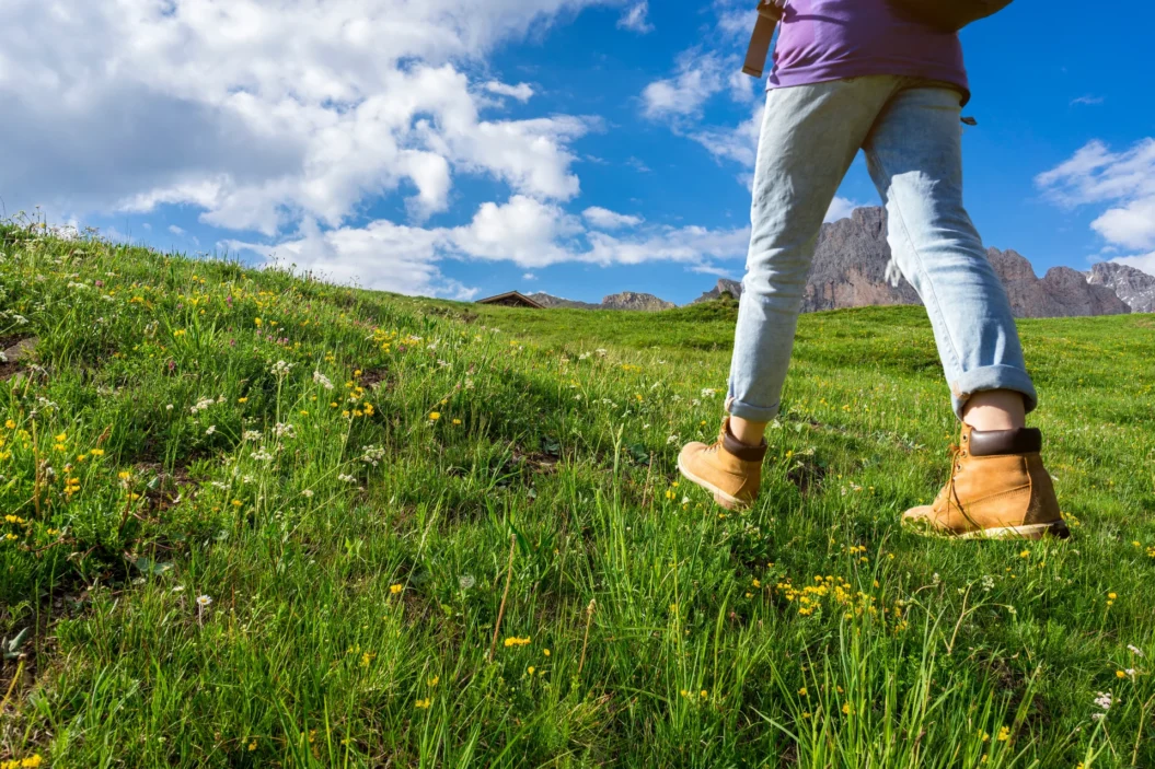 Hiker walking in the Brenta Adamello Nature Park.