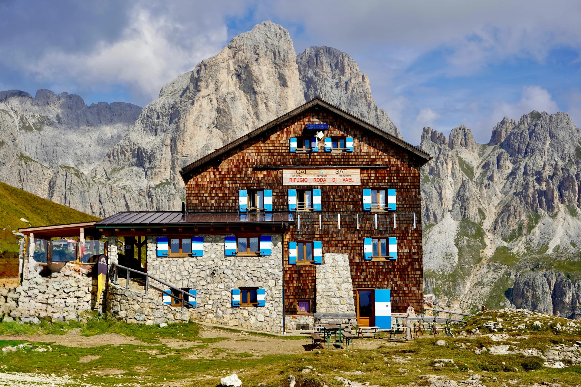 Rifugio Roda di Vael in Dolomites Italy.