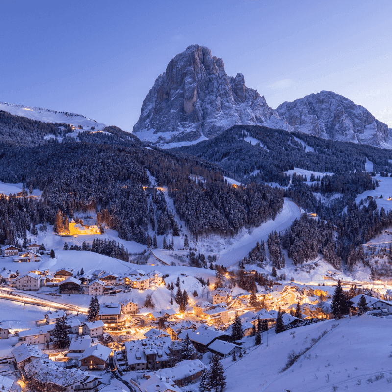 Santa Cristina Val Gardena Dolomites in winter.