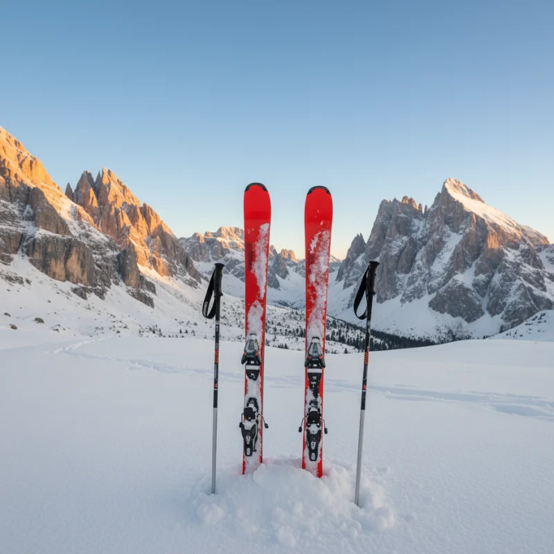 Skis in the snow Val Gardena.