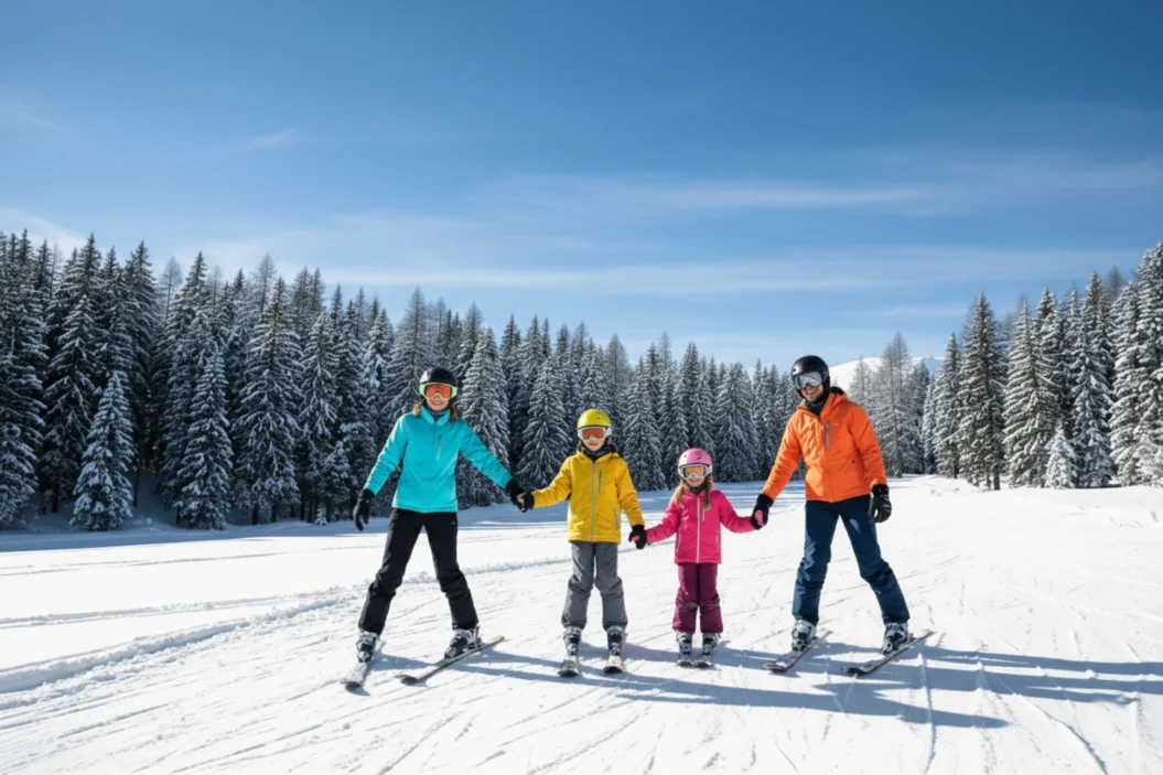 Family skiing in Val di Fiemme.