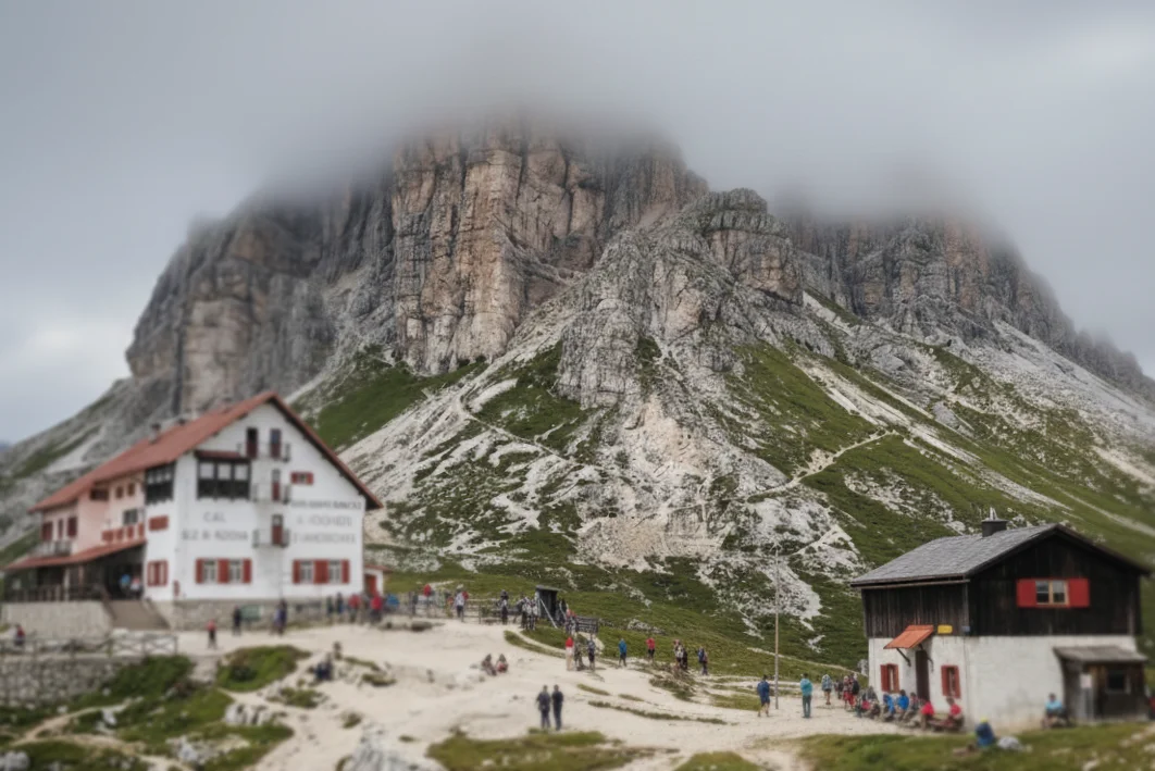 Hikers at CAI Locatelli Hut.
