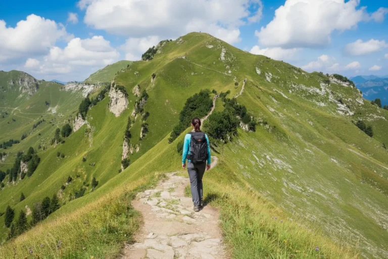 Hikers on the ridge of the Alta Via dei Pastori (Shepards Trail).