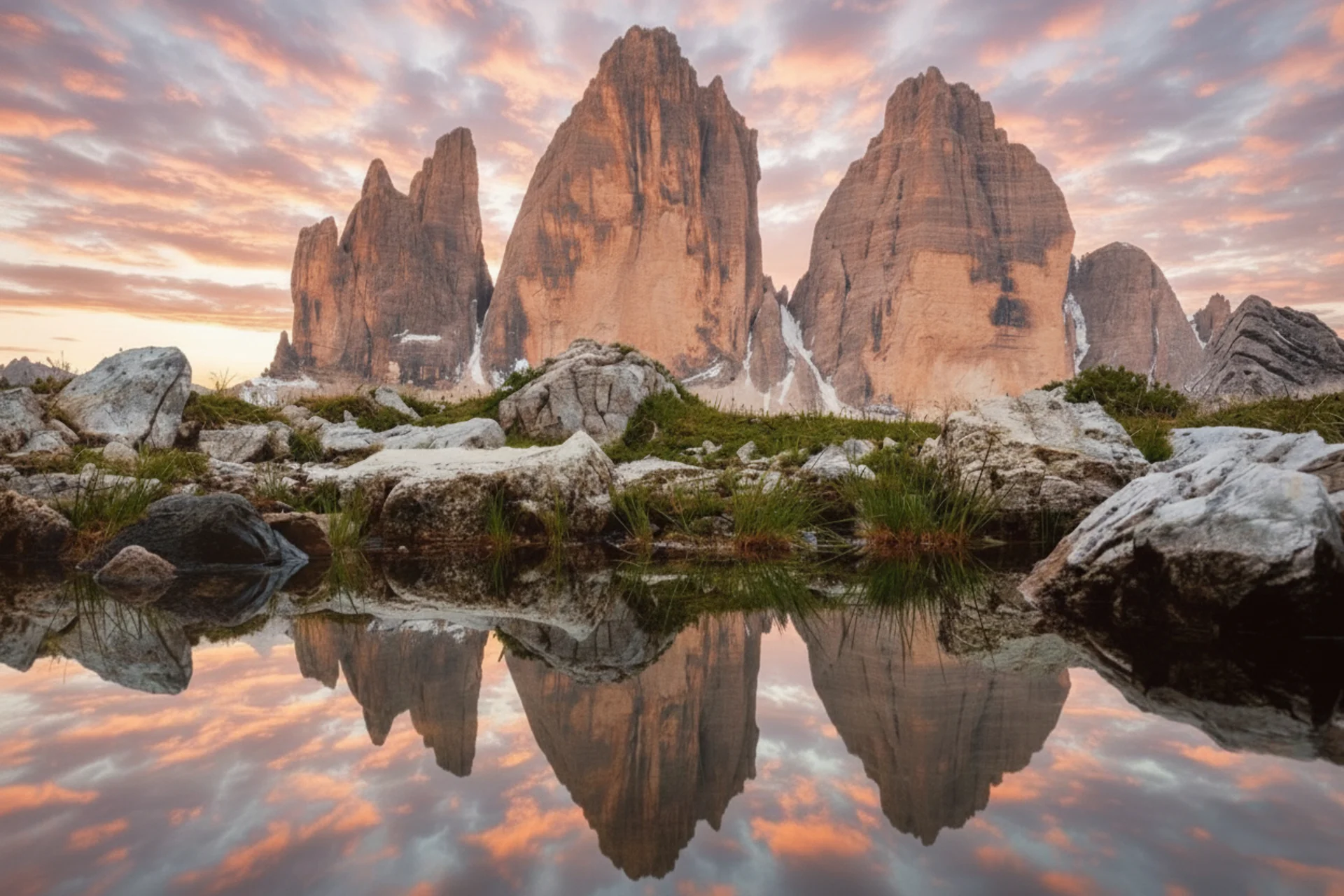 Reflection of the Three Peaks at sunrise.