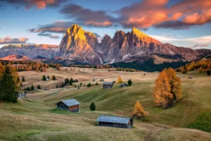 Seiser Alm Plateau with Sunset Alpine Glow (enrosadira).