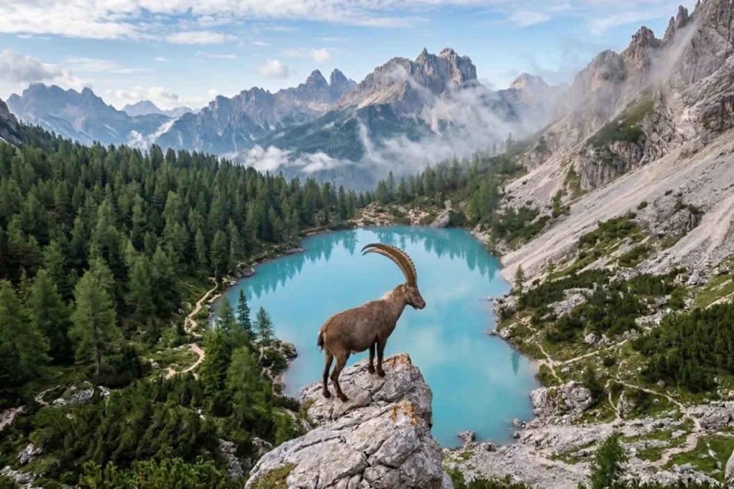 An Ibex overlooking Lago di Sorapis.