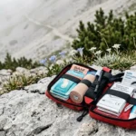 First aid kit for hiking in the mountains.