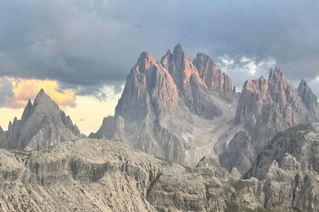 Cadini di Misurina enrosadira from Rifugio Auronzo.