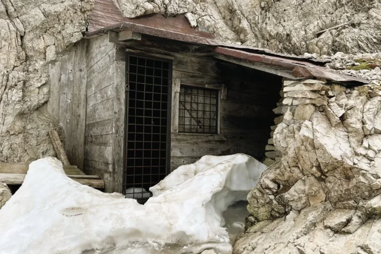 Lagazuoi WW1 shelters on the side of the trail up to Lagazuoi.