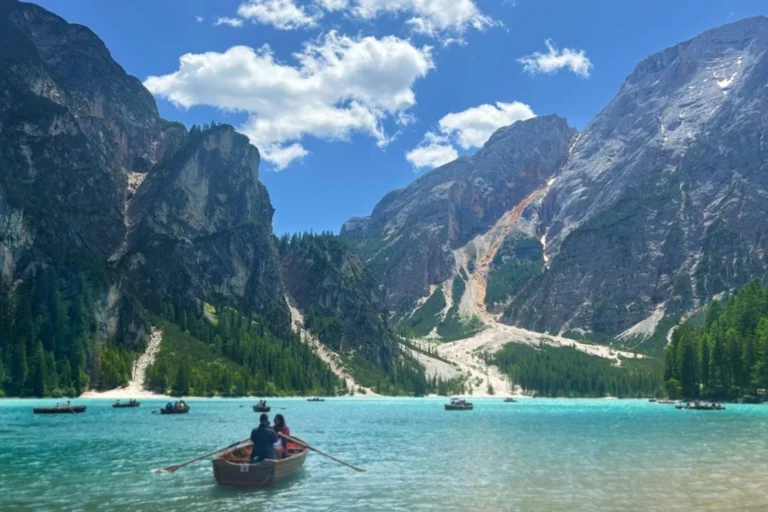 People boating on Lake Braies.