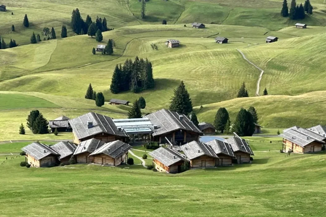 Huts on the Alpe di Siusi plateau.