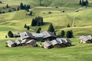 Huts on the Alpe di Siusi plateau.